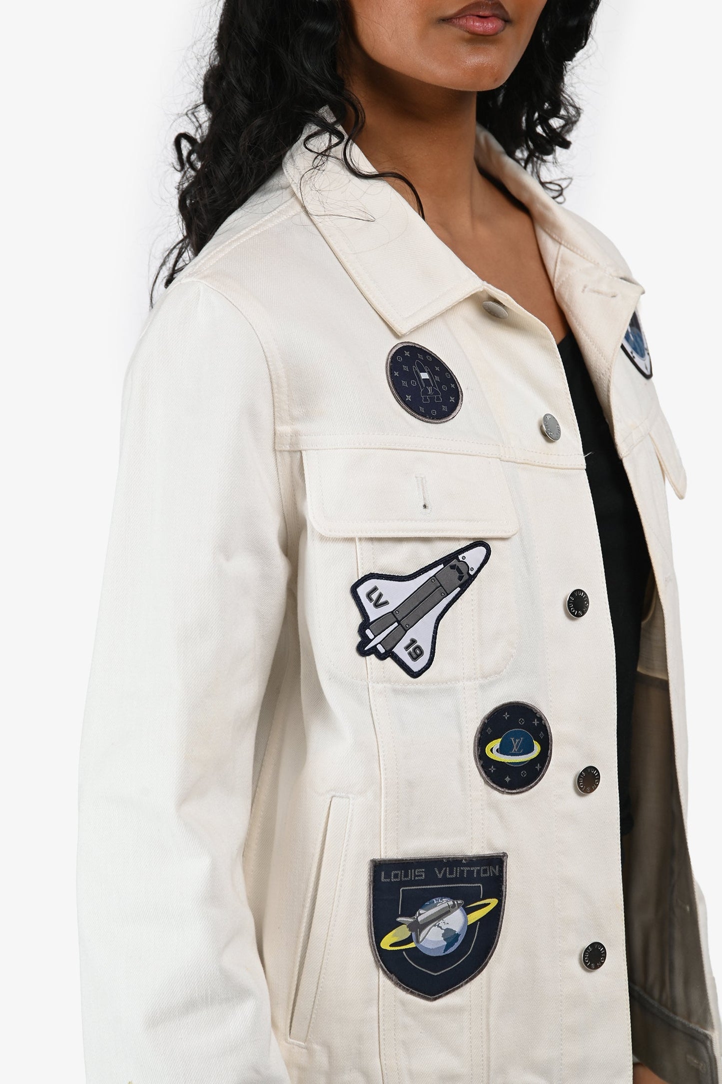 Louis Vuitton 2019 White Denim Space Theme Patchwork Jacket Size 46 Mens