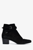 Saint Laurent Black Suede Buckle Ankle Booties Size 37.5