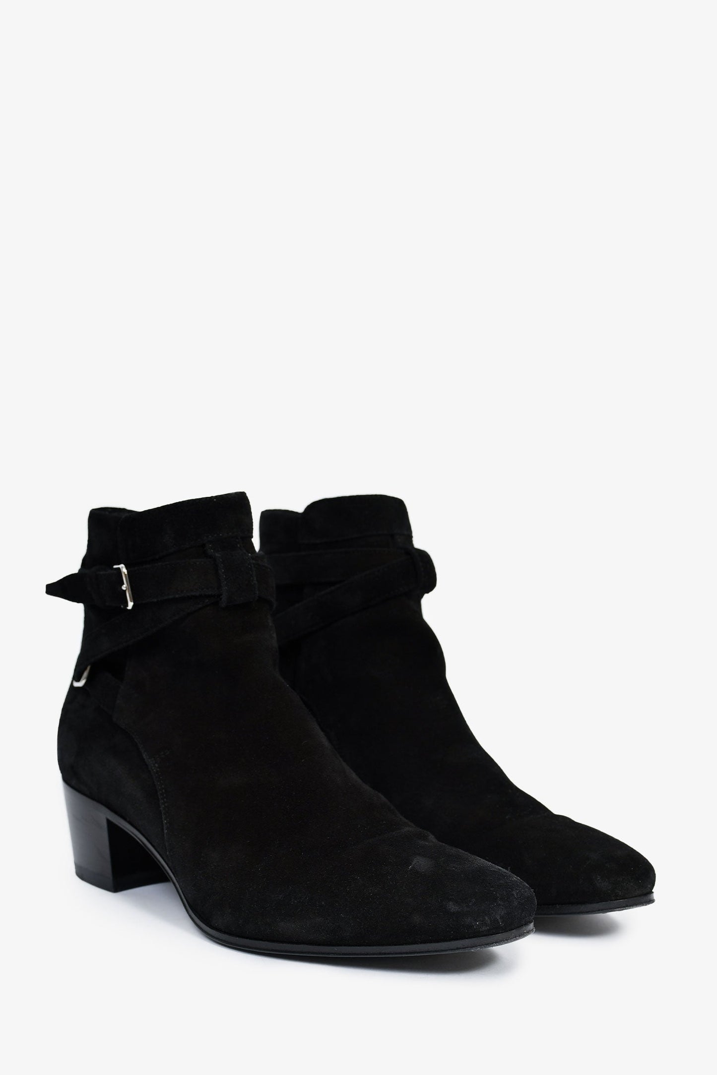 Saint Laurent Black Suede Buckle Ankle Booties Size 37.5