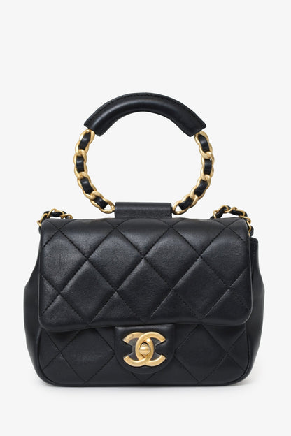 Chanel™ 2019 Black Lambskin Quilted Mini In The Loop Circular Handle Bag