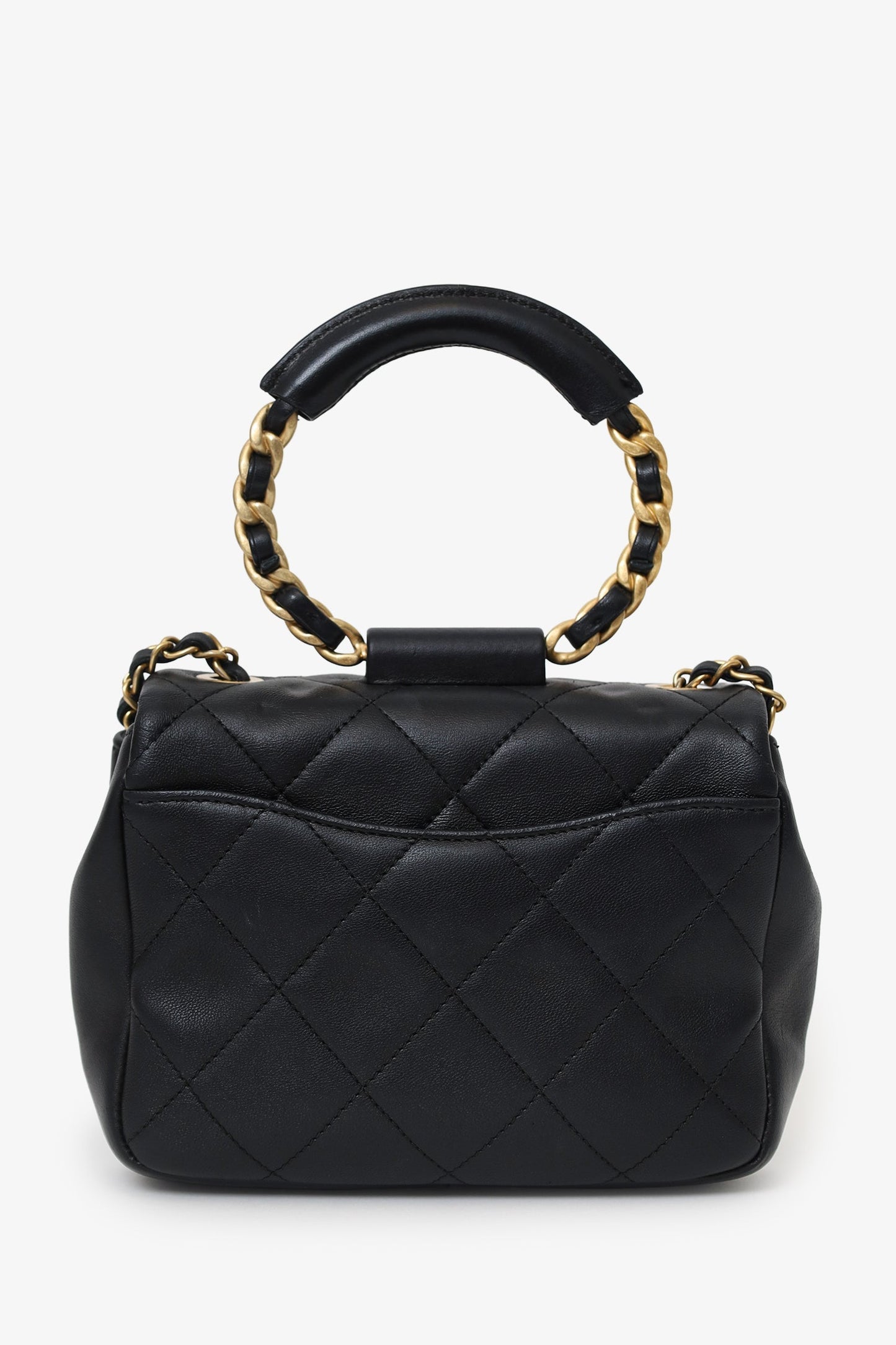 Chanel™ 2019 Black Lambskin Quilted Mini In The Loop Circular Handle Bag