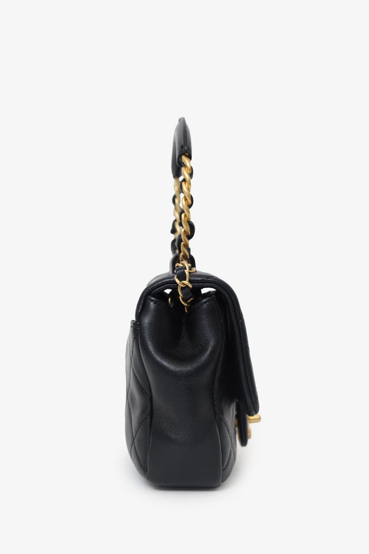 Chanel™ 2019 Black Lambskin Quilted Mini In The Loop Circular Handle Bag