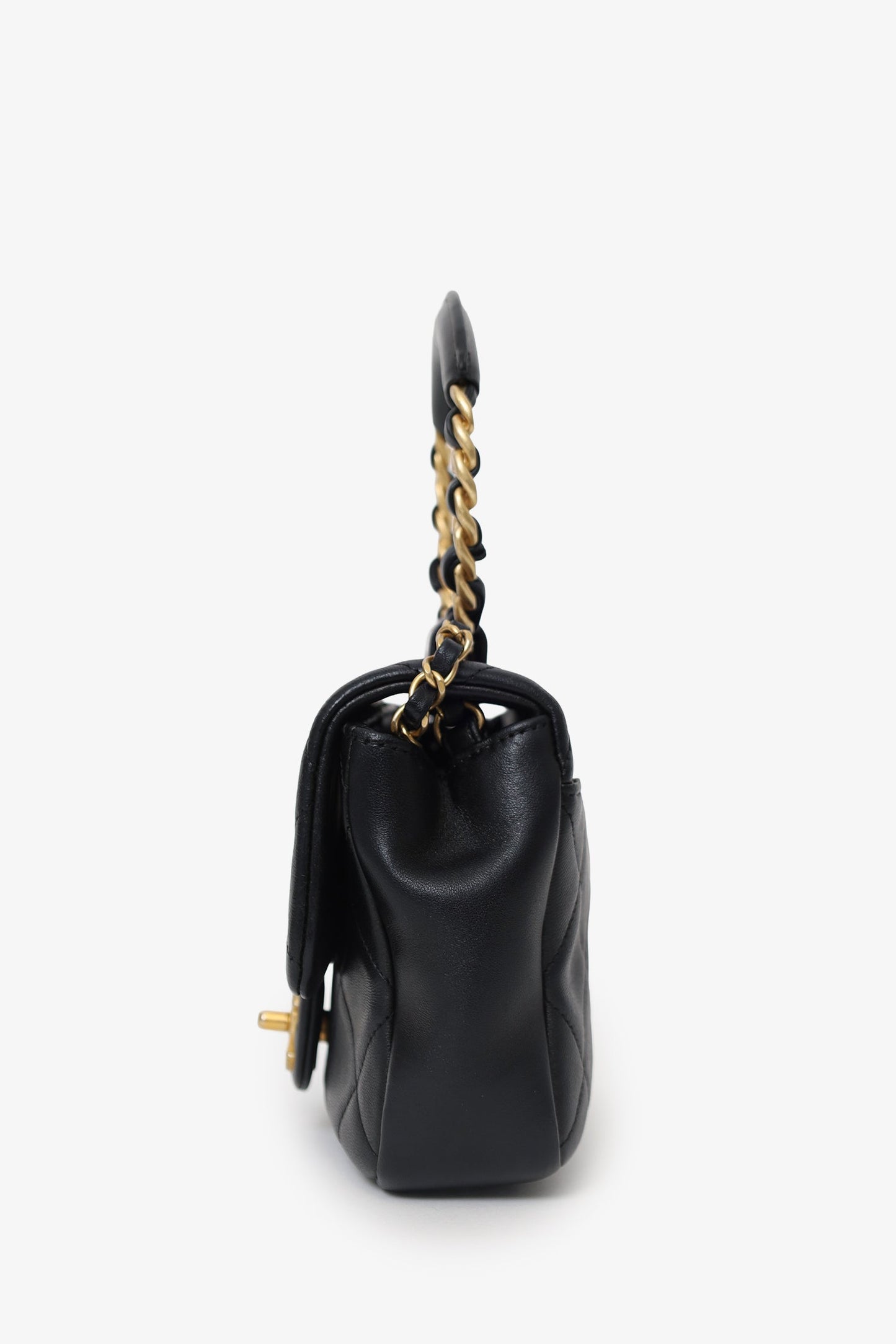 Chanel™ 2019 Black Lambskin Quilted Mini In The Loop Circular Handle Bag