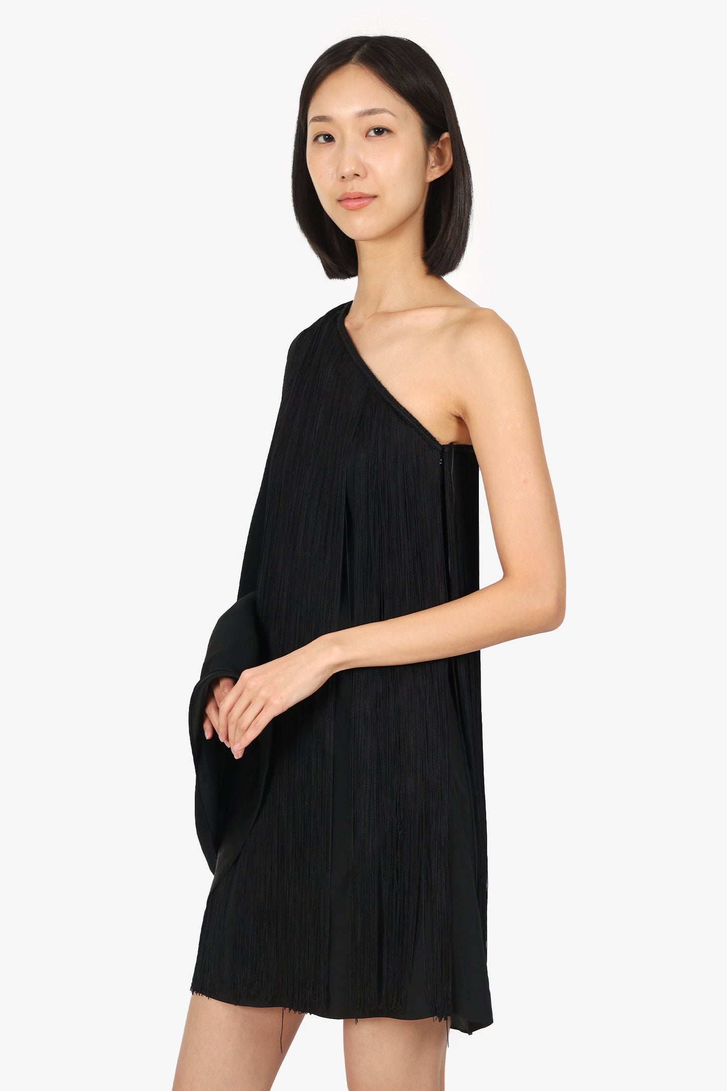 Saint Laurent Black Tassel One-Shoulder Dress Size 36