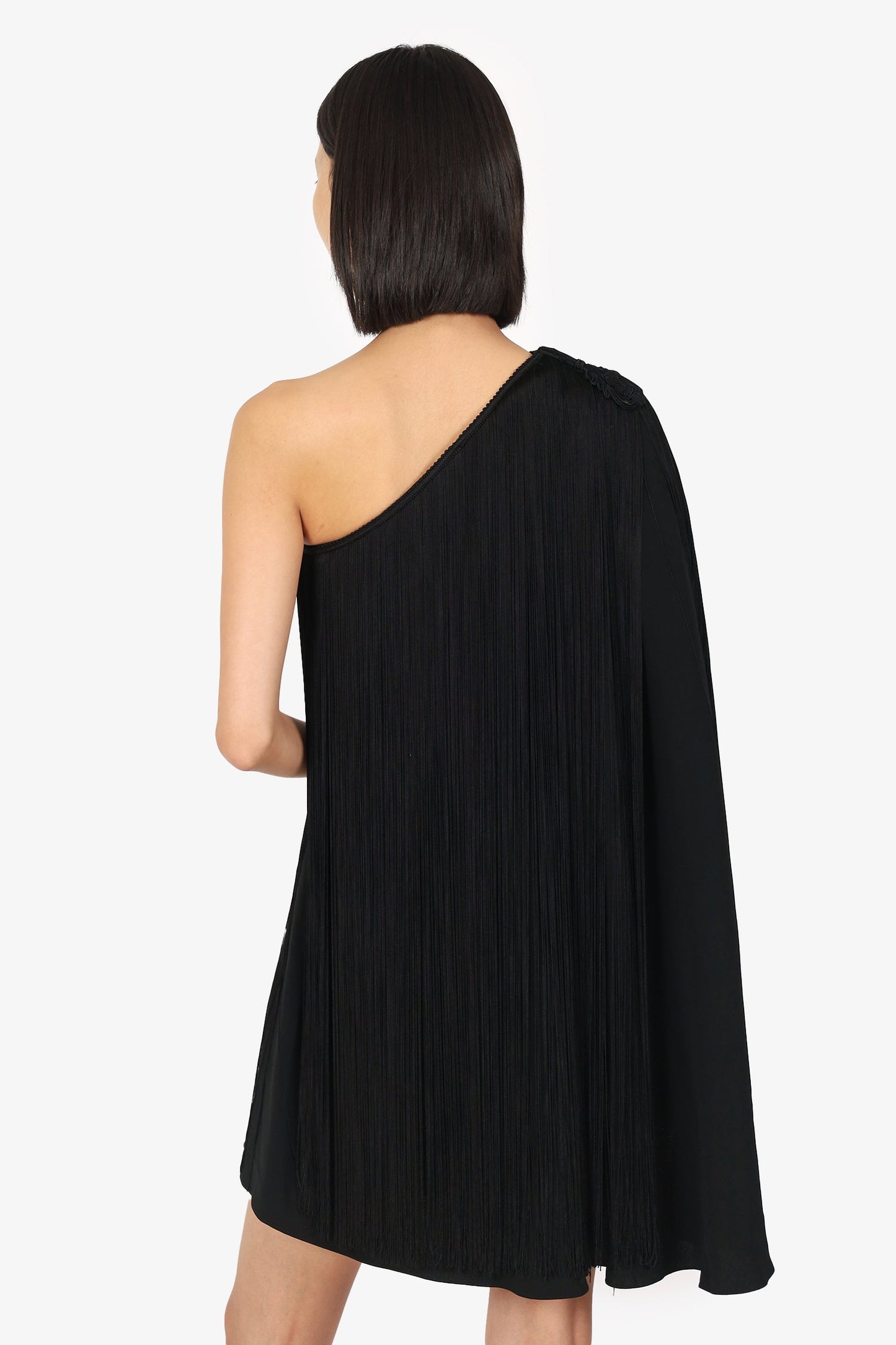 Saint Laurent Black Tassel One-Shoulder Dress Size 36
