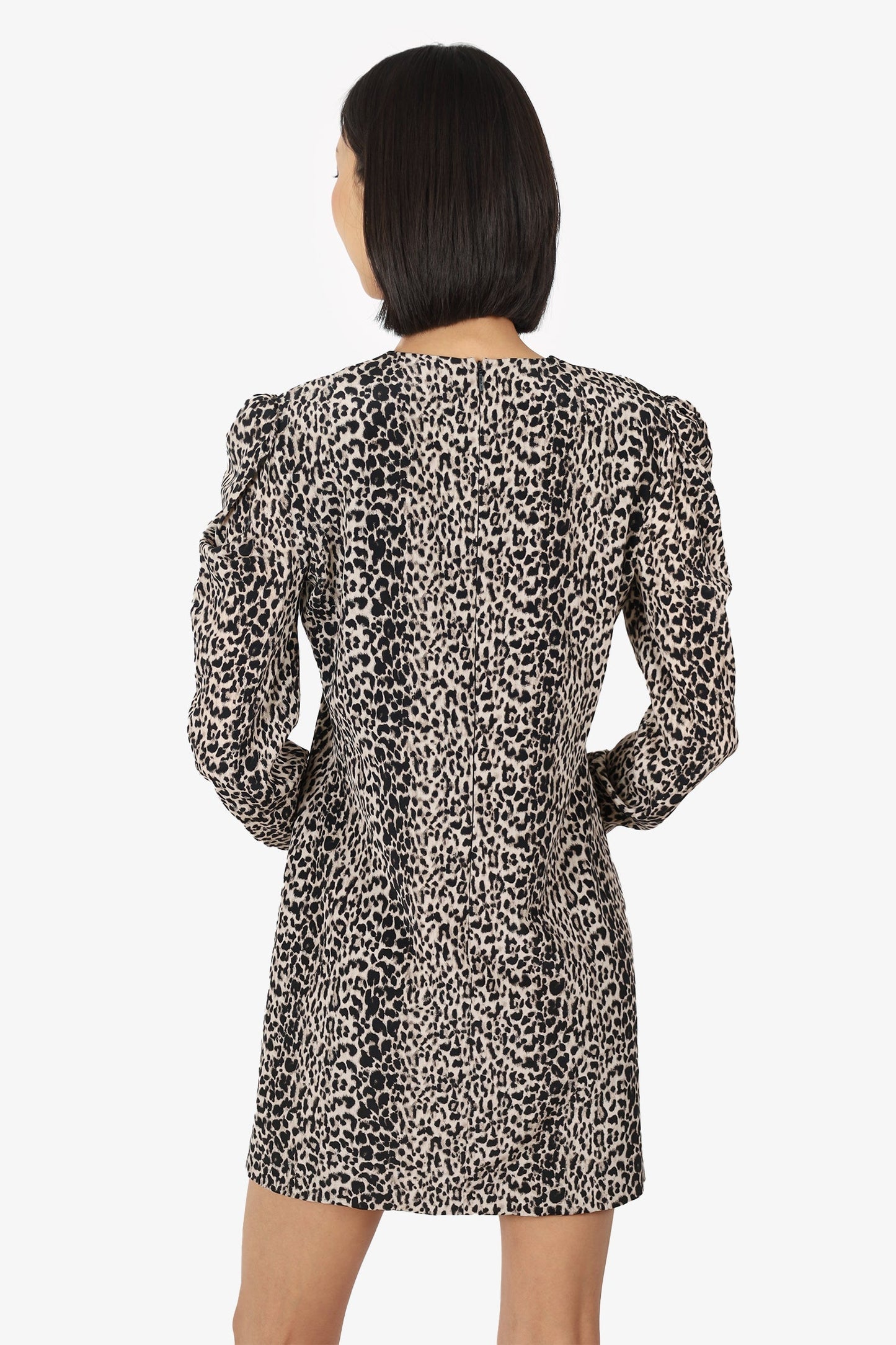 Saint Laurent Black/White Silk Leopard Print Puff Sleeve Mini Dress Size 40