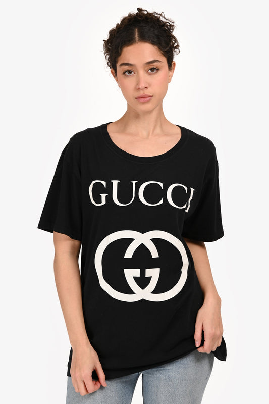 Gucci Black Cotton Logo T-Shirt Size M Mens