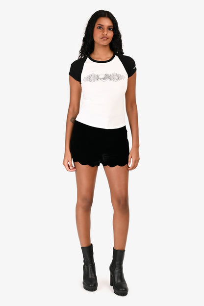 Saint Laurent Black Velvet Scalloped Shorts Size 36