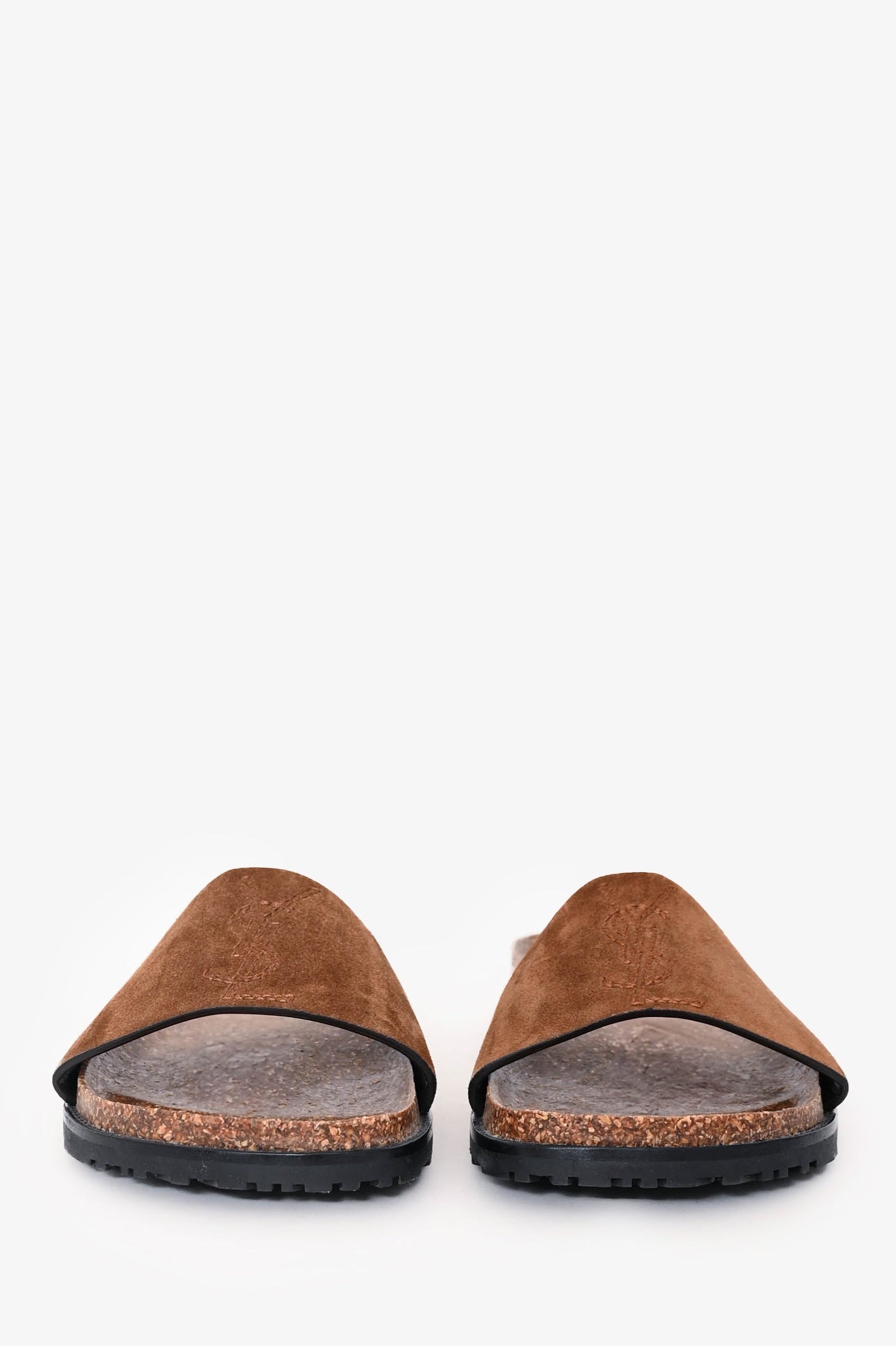 Saint Laurent Brown Suede Logo Embroidered Sandals Size 39