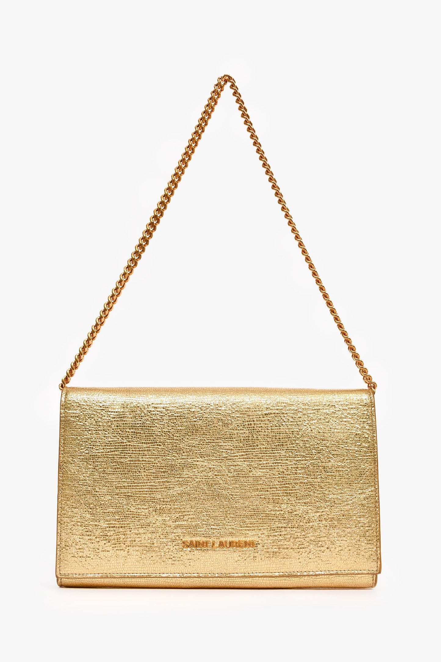 Saint Laurent Gold Metallic Wallet on Chain