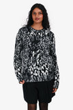 Saint Laurent Black/Grey Wool Blend Animal Print Crew Neck Sweater Size M