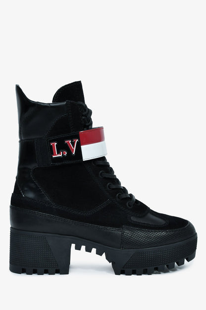 Louis Vuitton Black Suede Striped Combat 'Laureate' Boots Size 36