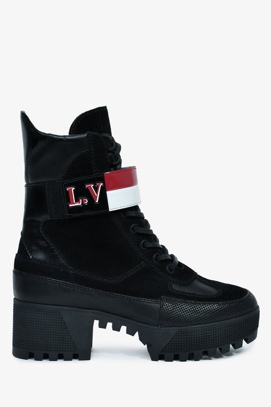 Louis Vuitton Black Suede Striped Combat 'Laureate' Boots Size 36