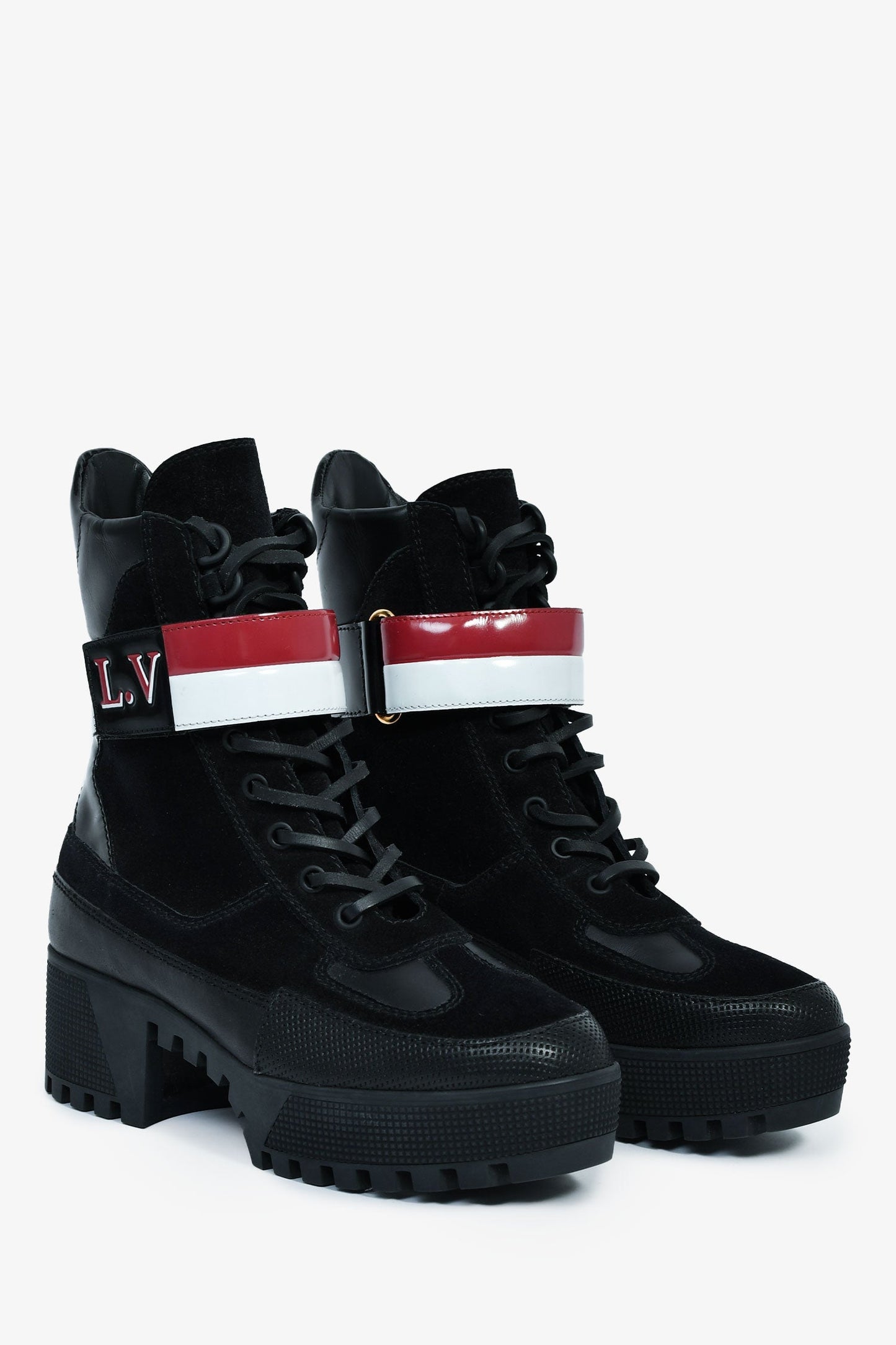 Louis Vuitton Black Suede Striped Combat 'Laureate' Boots Size 36