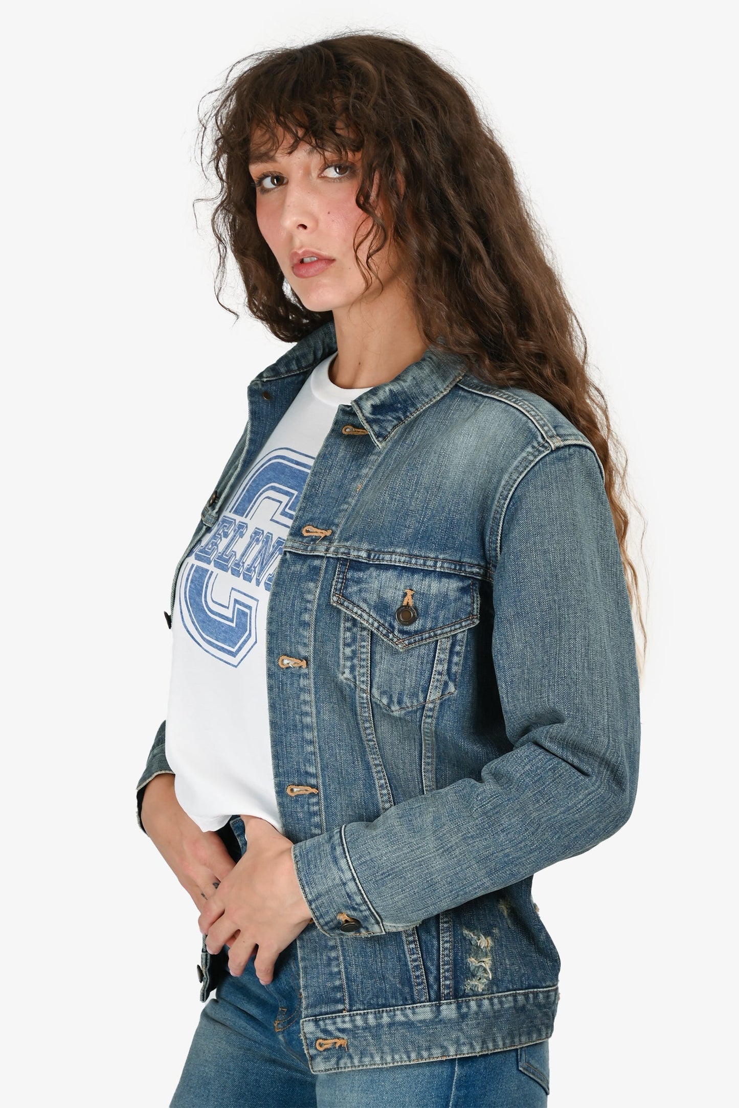 Saint Laurent Blue Distressed Denim Jacket Size XS
