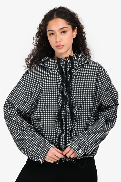 Prada 2018 Black/White Gingham Check Ruffle Detailed Wind Breaker Size 46