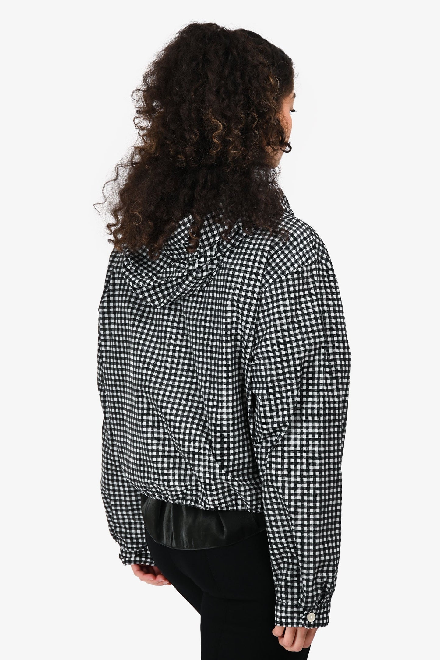 Prada 2018 Black/White Gingham Check Ruffle Detailed Wind Breaker Size 46