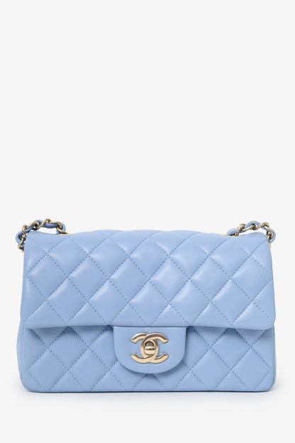 Chanel™ 2020 Sky Blue Leather Quilted Mini Rectangle Flap Bag