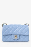 Chanel™ 2020 Sky Blue Leather Quilted Mini Rectangle Flap Bag