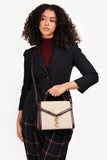 Saint Laurent 2020 Cream/Burgundy Canvas Leather-Trimmed Medium Cassandra Top Handle