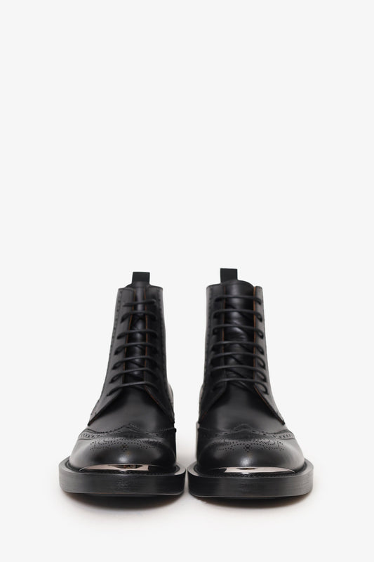 Christian Dior Black Leather 'Diorunit' Brogue Combat Boots Size 41