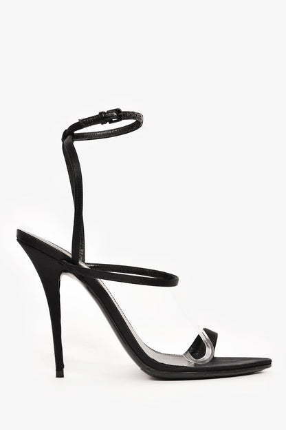 Saint Laurent Black Satin Strappy Pointed Heels Size 37.5