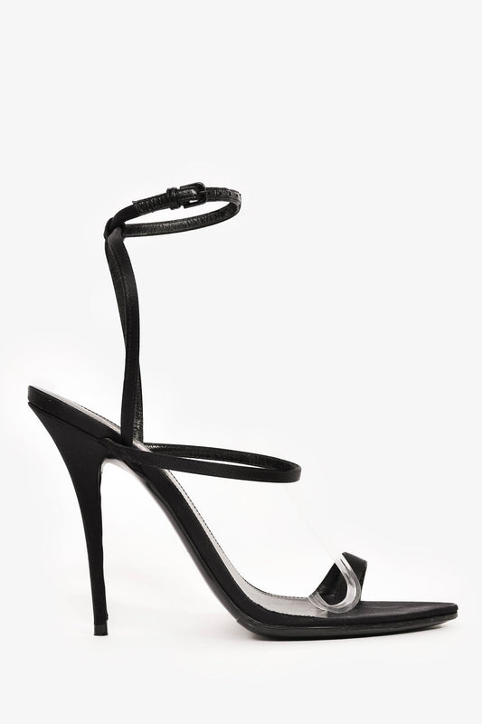 Saint Laurent Black Satin Strappy Pointed Heels Size 37.5