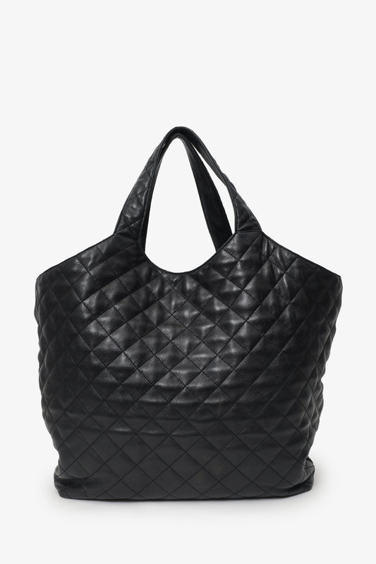 Saint Laurent Black Leather Quilted 'ICARE' Oversized Bag with Pouch