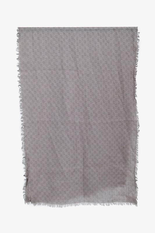 Gucci Gray Wool/Silk GG Jacquard Monogram Scarf