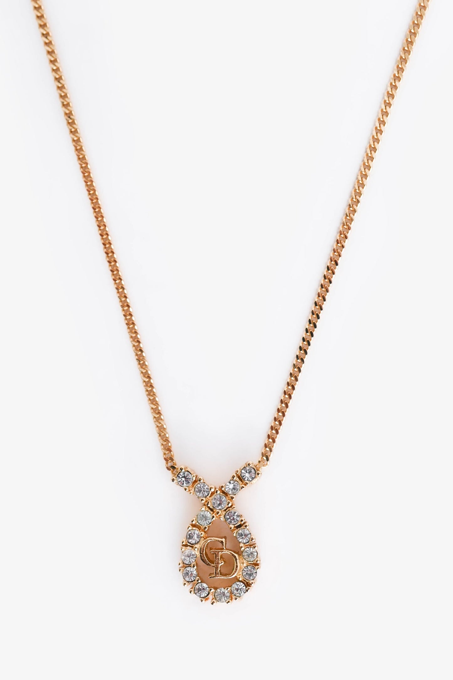 Christian Dior   Gold Tone Metal Crystal Embellished CD Necklace