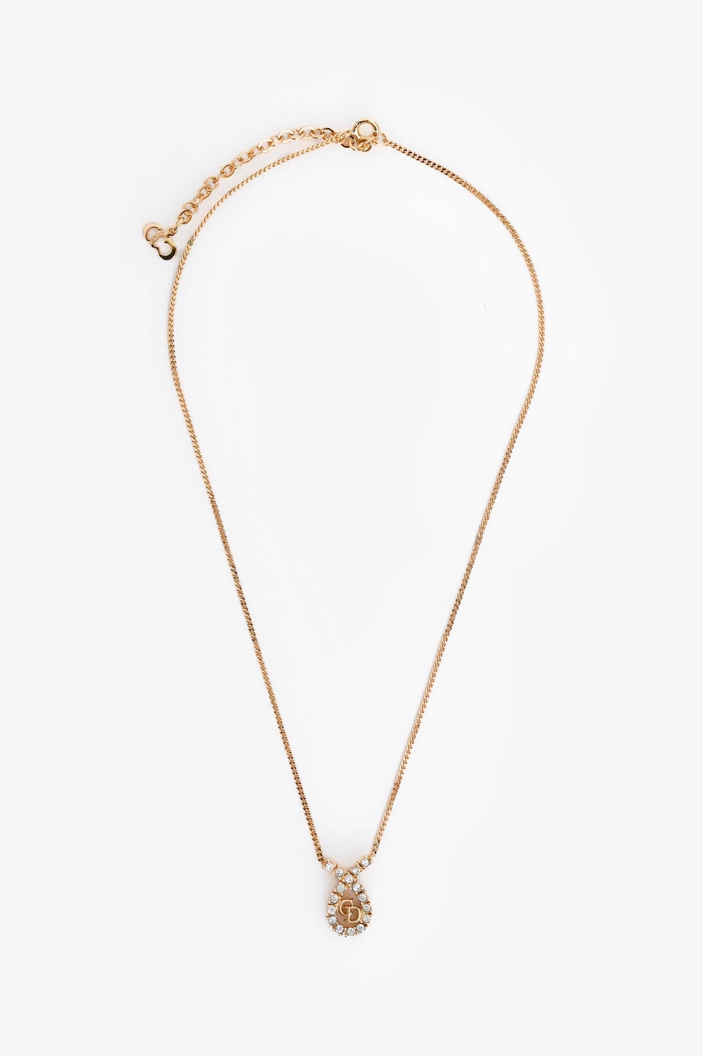 Christian Dior   Gold Tone Metal Crystal Embellished CD Necklace