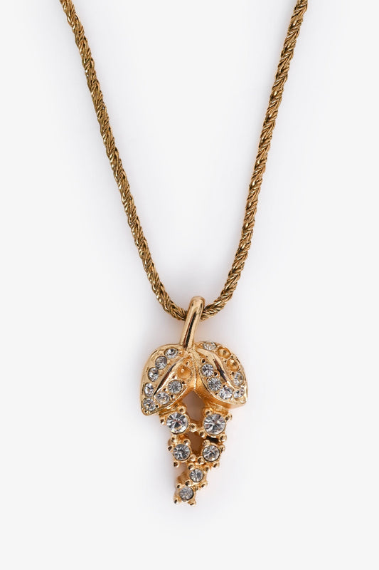 Christian Dior   Gold Tone Metal Crystal Embellished Foliage Necklace