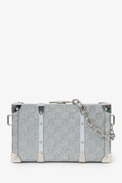 Louis Vuitton Silver Glitter Aluminum Monogram Special Order Briefcase Trunk With Strap