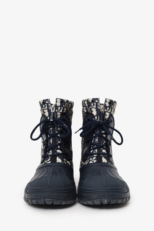 Christian Dior Blue Oblique D-Venture Jacquard Boots Size 40.5