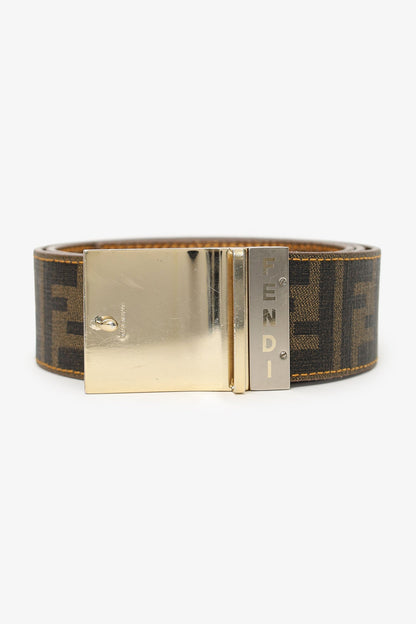 Fendi Gold Metallic/Zucca Coated Canvas Reversible Plaque Buckle Belt