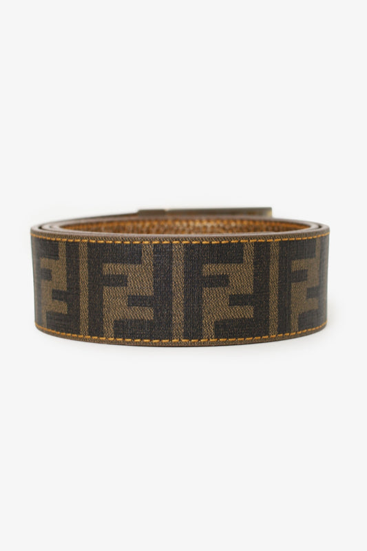 Fendi Gold Metallic/Zucca Coated Canvas Reversible Plaque Buckle Belt