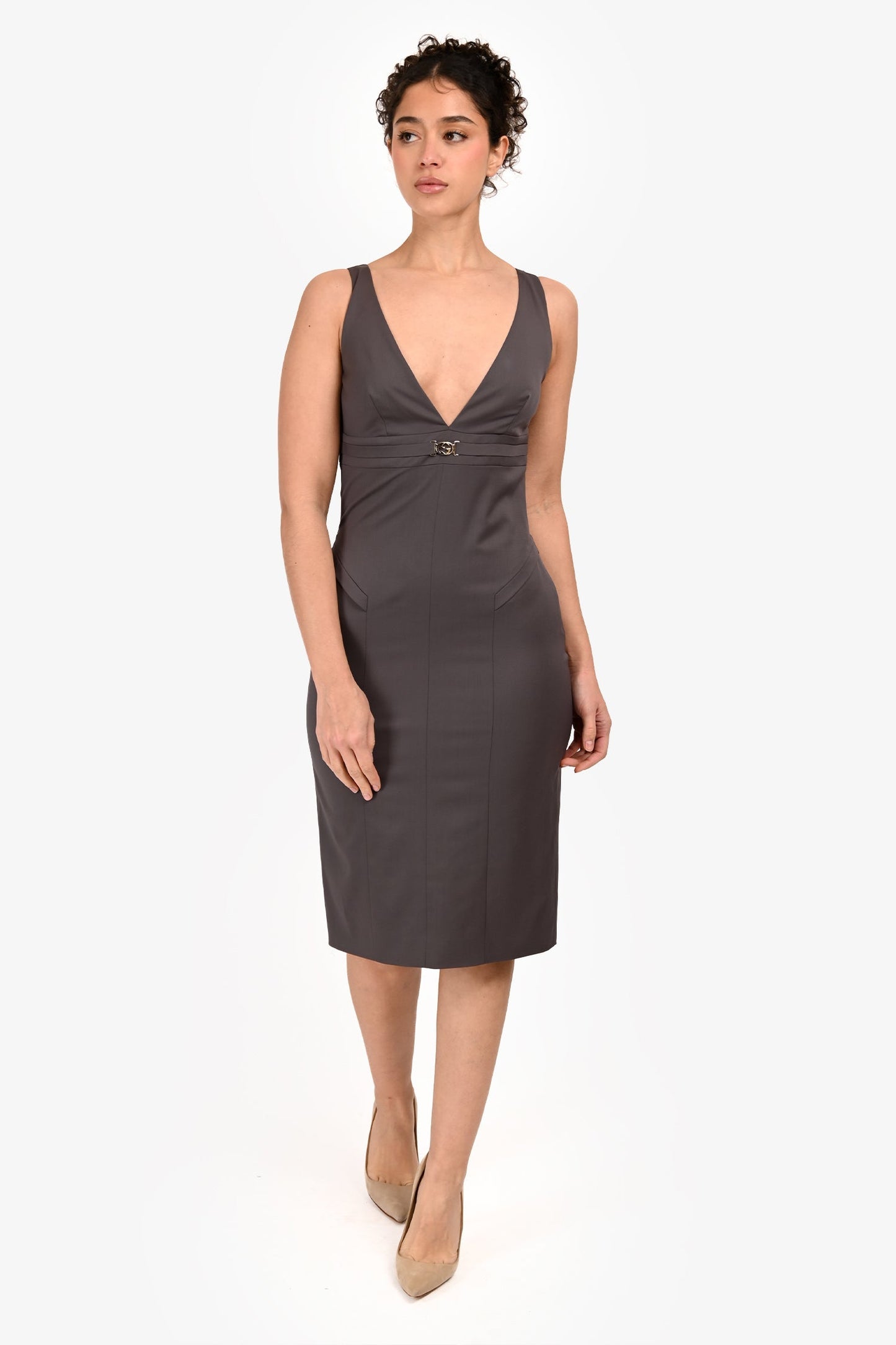 Gucci 2006 Tom Ford Era Silver GG Midi Dress Size 42