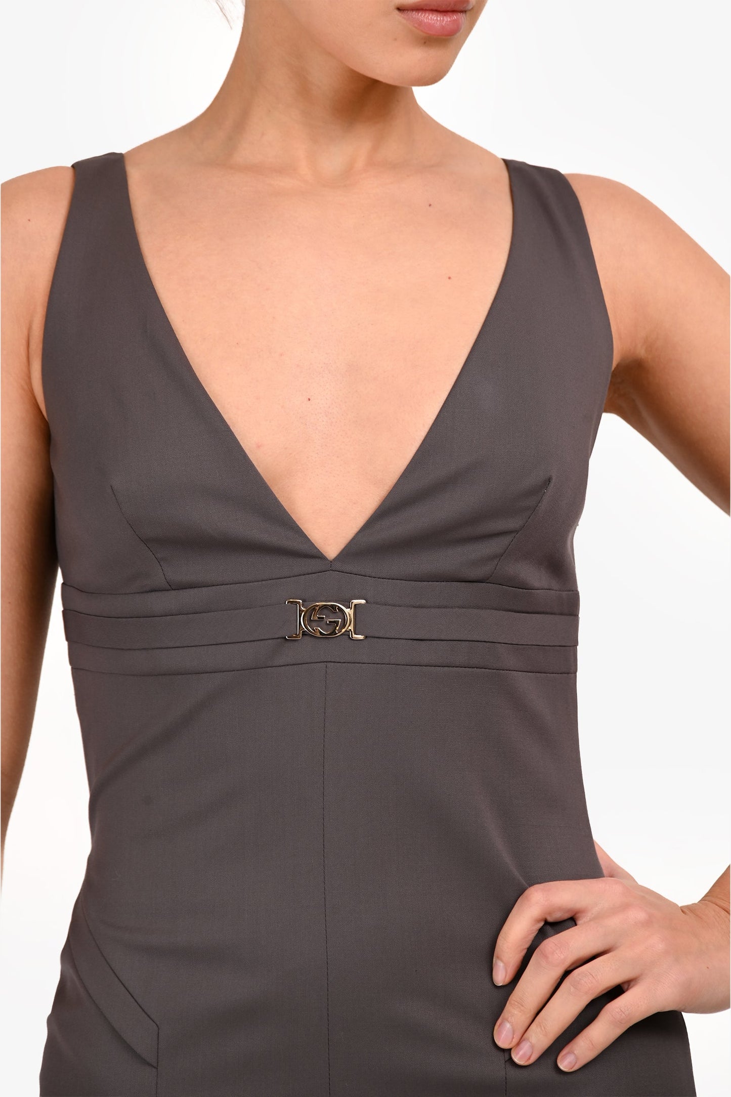 Gucci 2006 Tom Ford Era Silver GG Midi Dress Size 42