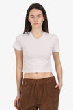 Saint Laurent White Cropped 'YSL' Embroidered T-Shirt Estimated Size XS