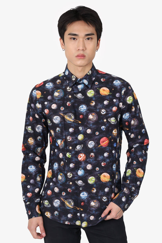 Louis Vuitton Navy Blue Planet Print Button Up Shirt Size M Mens