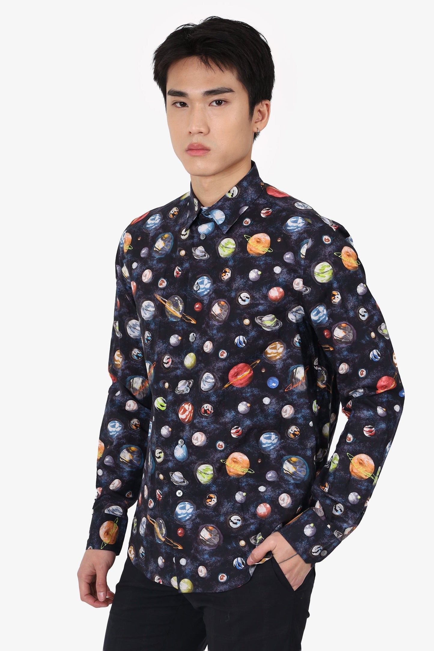 Louis Vuitton Navy Blue Planet Print Button Up Shirt Size M Mens