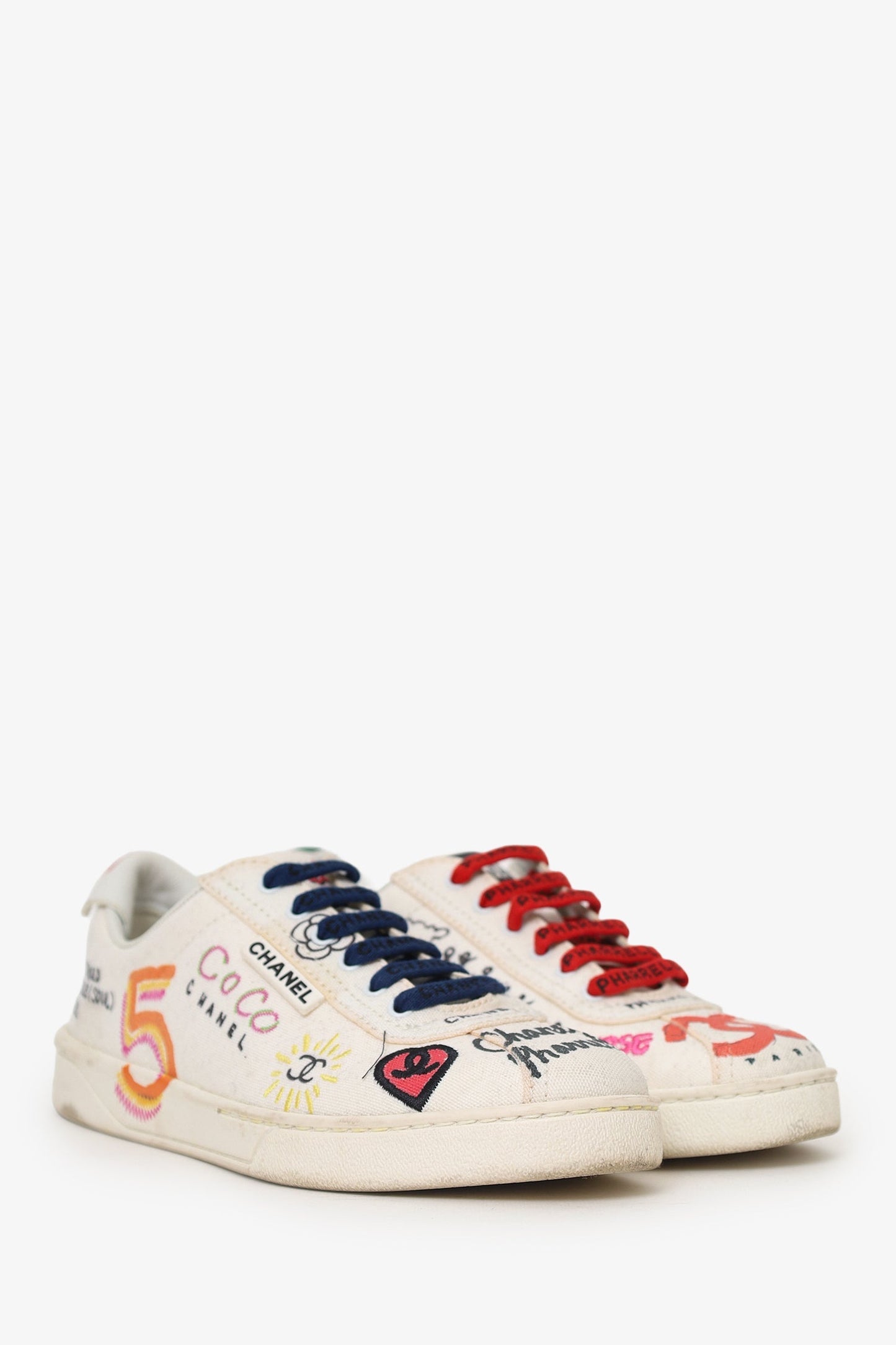 Chanel™ X Pharrell Canvas Printed Low Top Sneakers Size 37