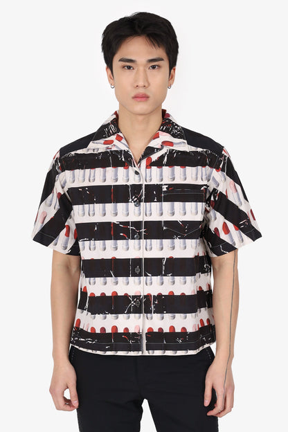 Prada Black/Pink Lipstick Print Short Sleeve Shirt Size 38