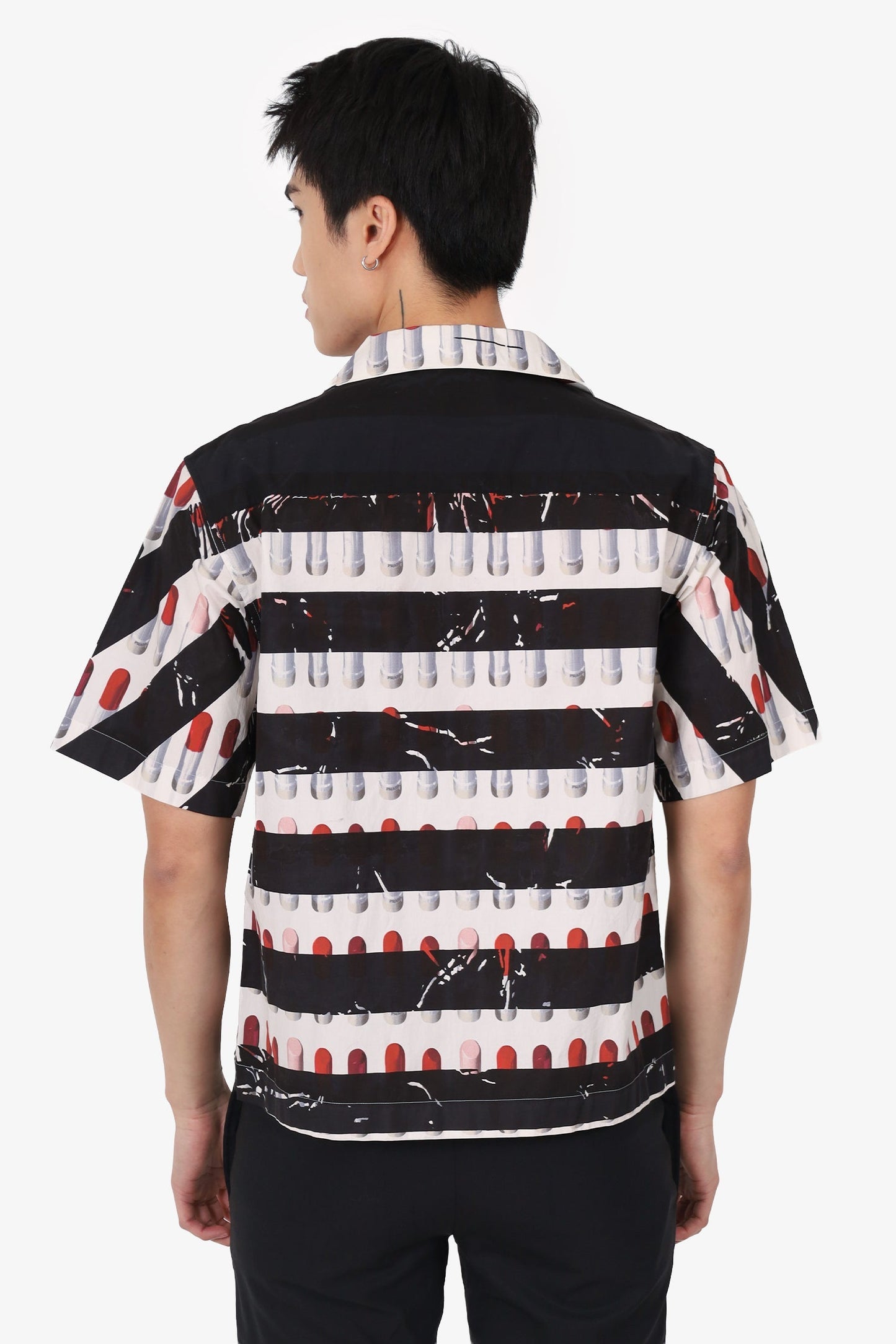 Prada Black/Pink Lipstick Print Short Sleeve Shirt Size 38