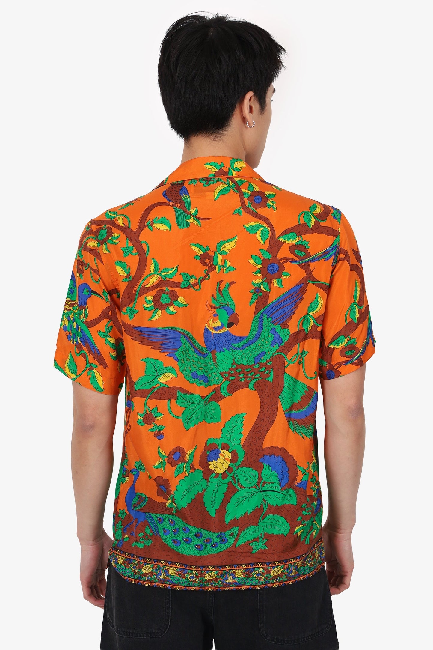 Gucci Orange/Green SilkFloral Print Button Down Short Sleeve Shirt Size 44 Mens