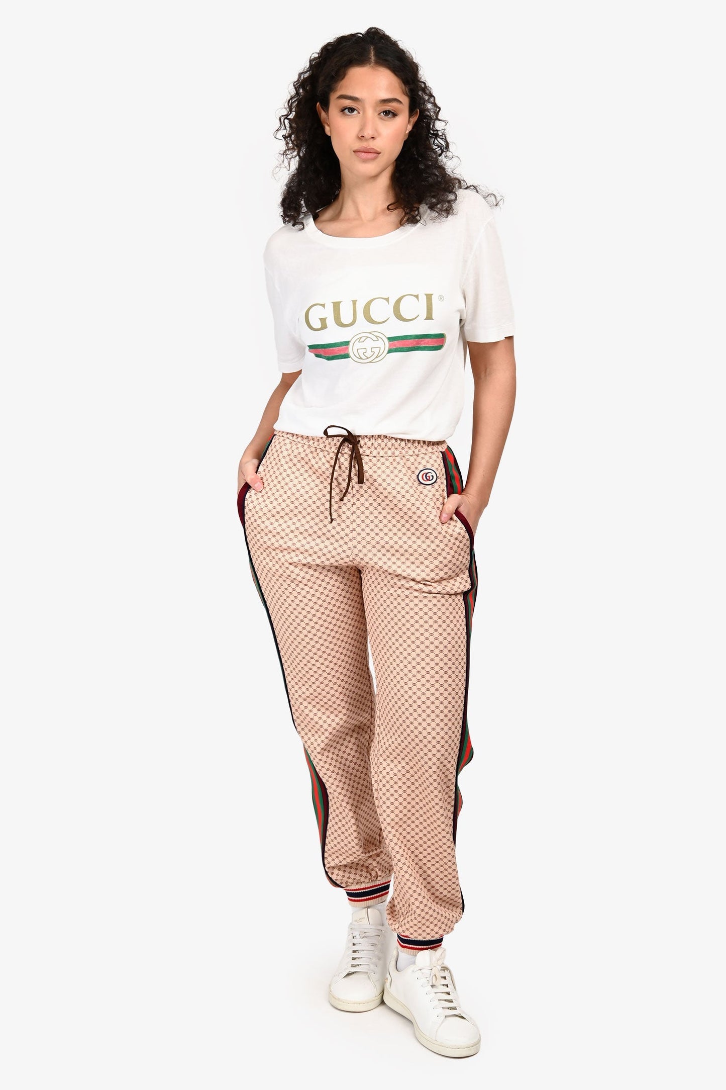 Gucci Cream/Burgundy GG Web Side Track Pants Size XS