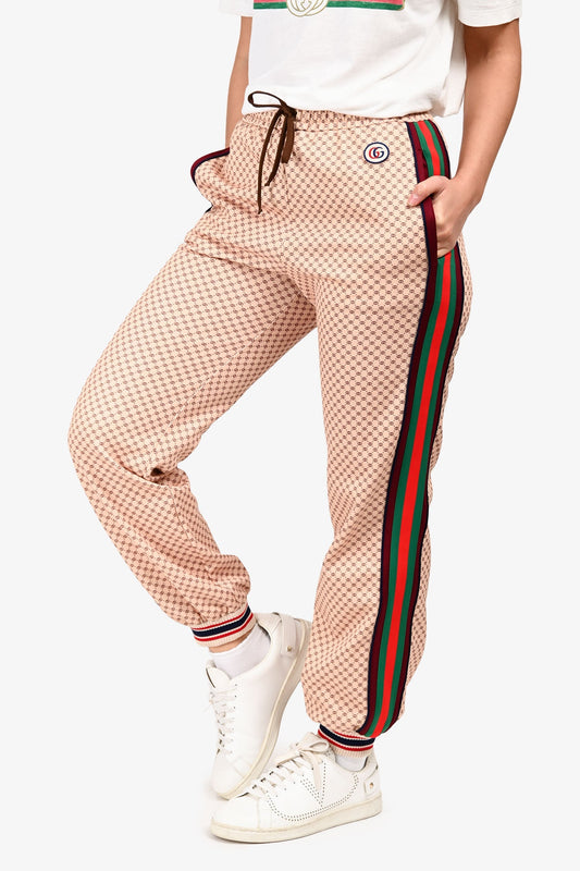 Gucci Cream/Burgundy GG Web Side Track Pants Size XS