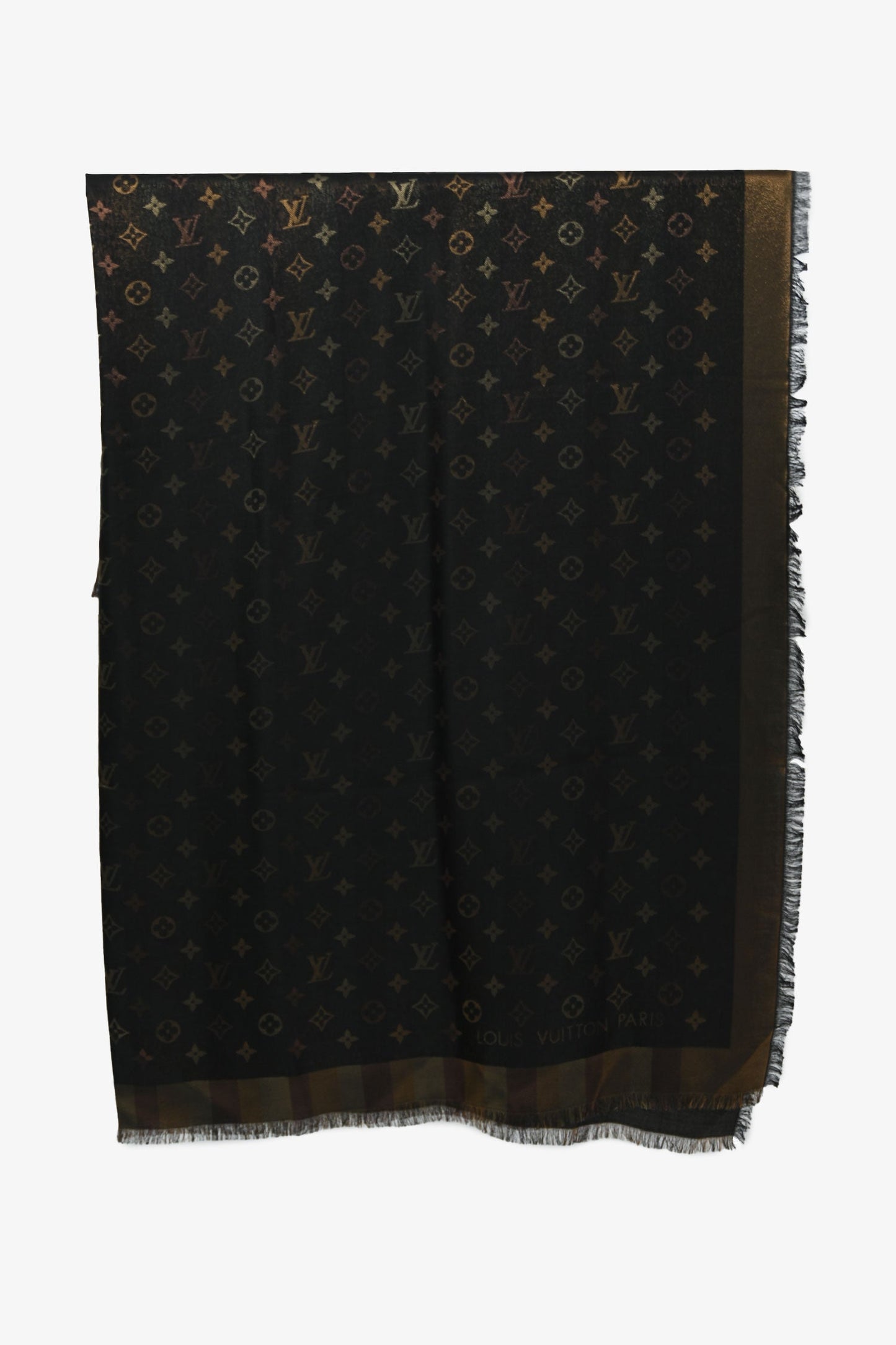 Louis Vuitton Silk Black 'So Shine Monogram' Shawl