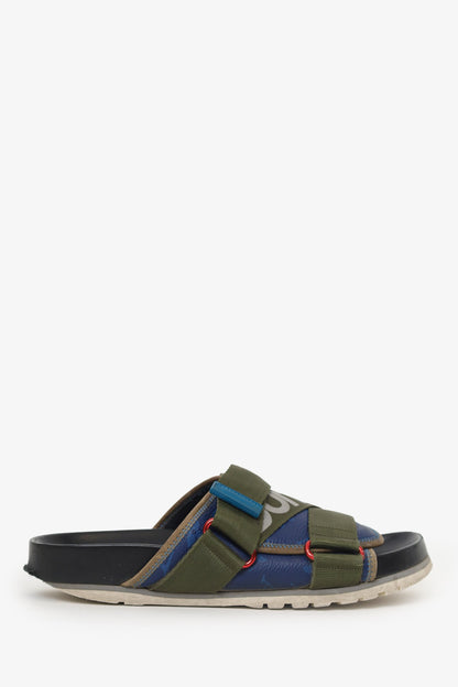 Louis Vuitton Green/Black Leather/Canvas Slides Size 5