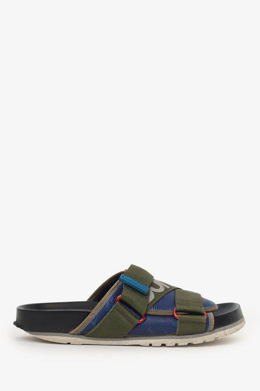 Louis Vuitton Green/Black Leather/Canvas Slides Size 5